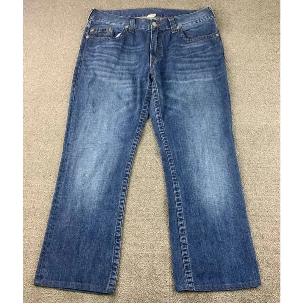 True Religion Jeans Men 38 Blue Denim‎ Straight Leg Relaxed Patch Dubai UAE Made